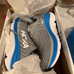 Hoka Gray and Blue Athletic Sneakers